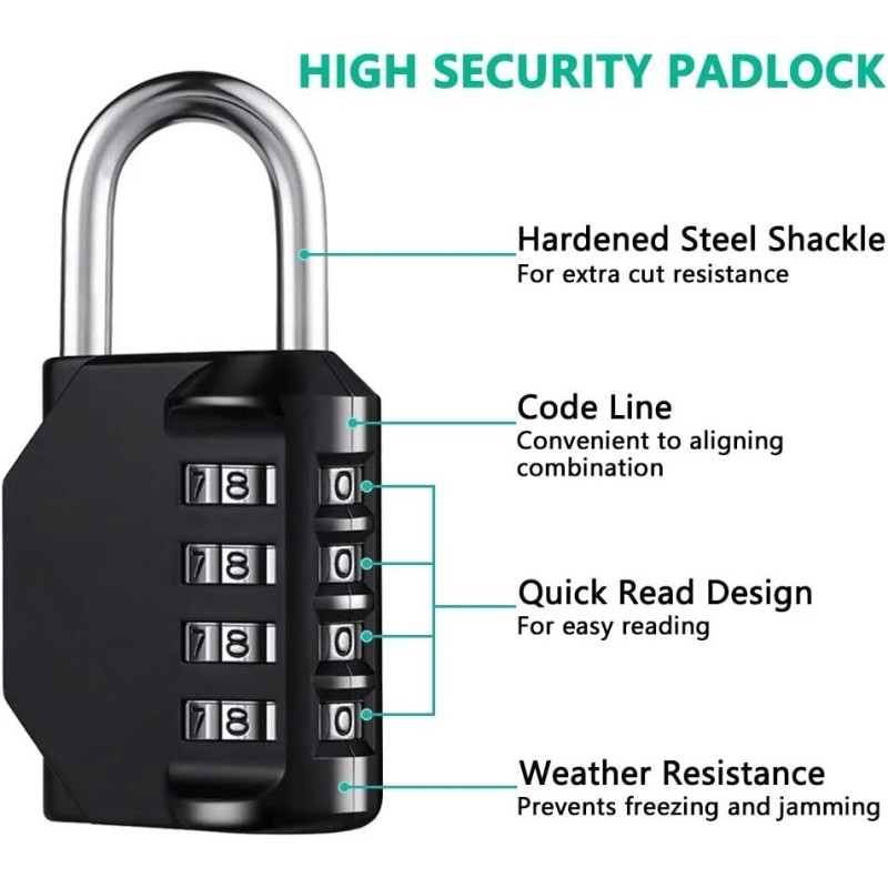 NoBrand Combination Lock Resettable 4 Digit Padlock with Combination, Waterproof