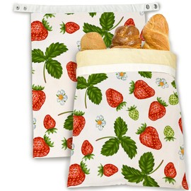 SINENRY 2 Pack Beeswax Bread Bags for Homemade Bread, Red Strawberries Leaves Flower Line Bag, Keeps Sourdough and Homemade Fresh, Gifts for Bakers