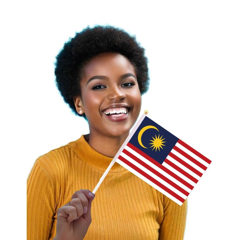 25 Packs Small Malaysia Flags on Handheld Stick，Miniature Malay Flag