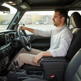 WQMXILI Center Console Cover with Pocket for Jeep Wrangler JL 2018-2023 2024 Armrest Cover Leather Arm Rest Pad with Pockets Middle Console Lid for Wrangler JL JLU&Gladiator JT Accessories（Black）