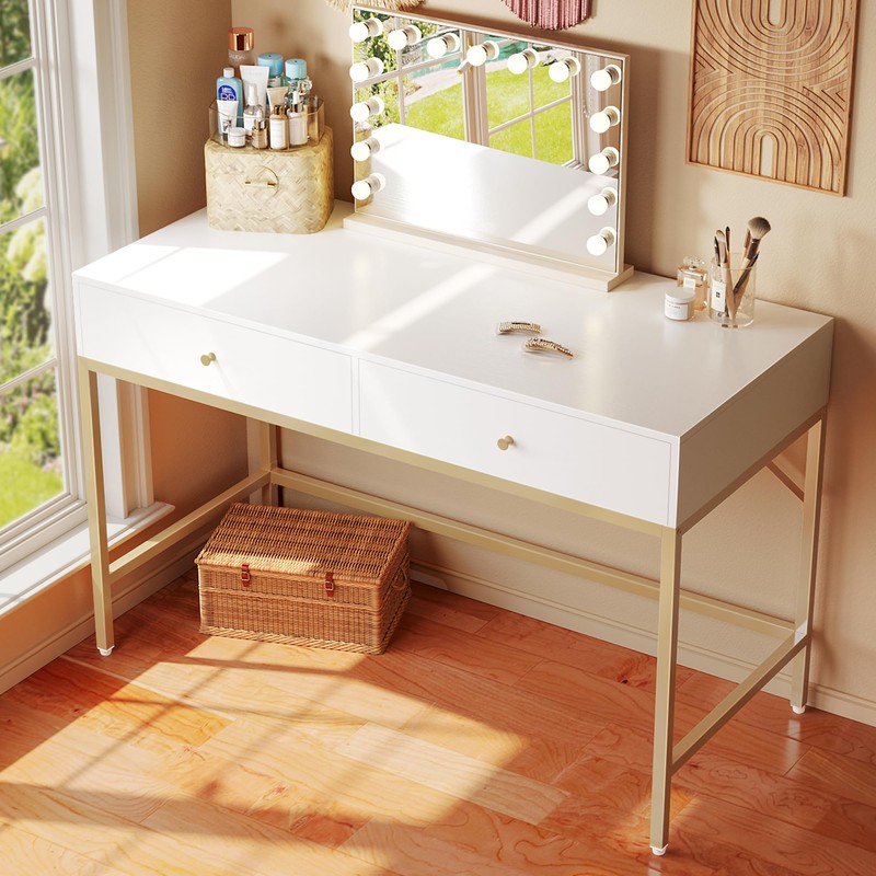 SUPERJARE Vanity Desk with Drawers, 47 inch Computer Desk, Modern
