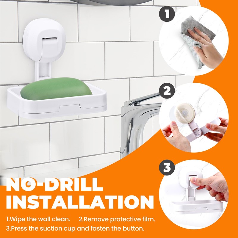 Modixun 2 Pack Suction Cup Soap Dish for Shower, Double