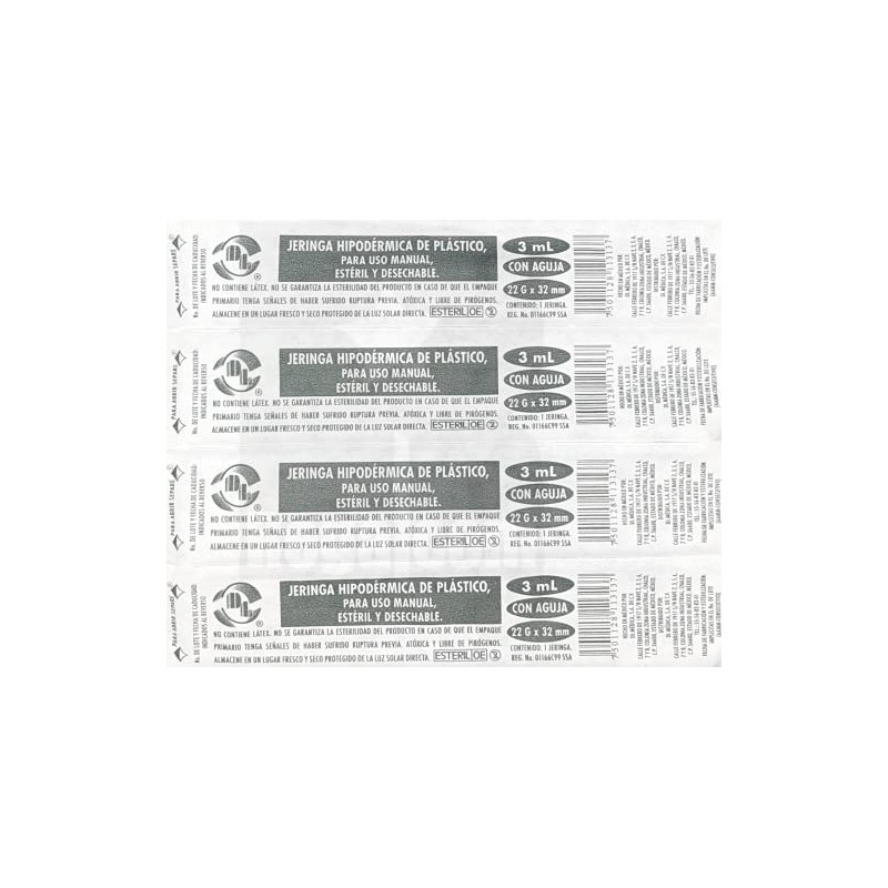 DL Caja De 100 Jeringas 3 mL Con Aguja 22