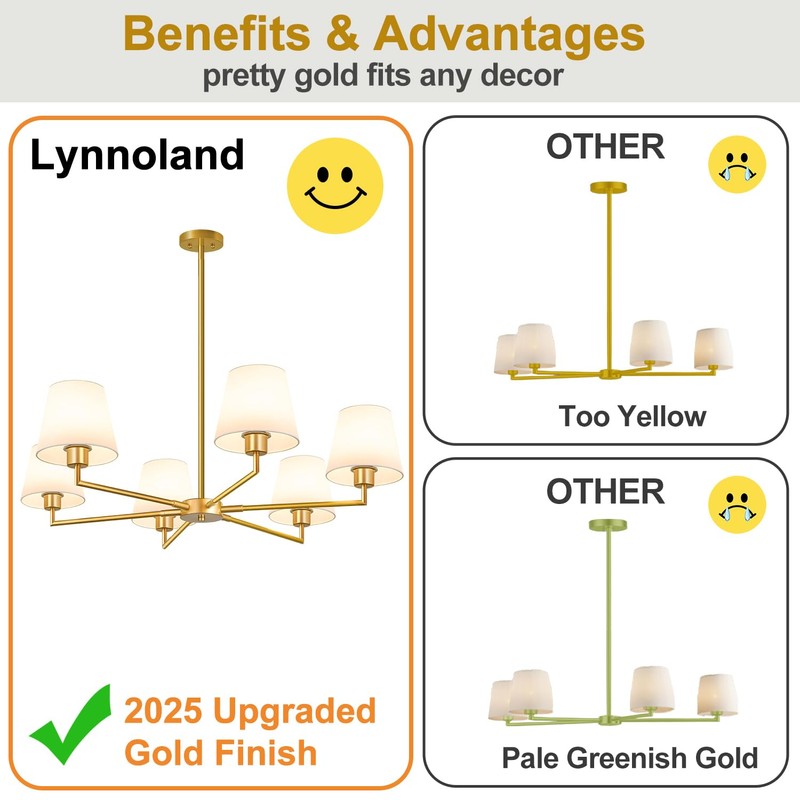 36" Gold Dining Room Chandelier (6-Light, 36-Inch), Adjustable Linear Chandelier