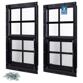 Melkus 2 Pack Shed Windows 14"x21" Flush Mount Household Windows with Tempered Glass and Screen, Sliding Windows for Chicken Coop, Shed Garage, Playhouse, Barn,Greenhouse, Black