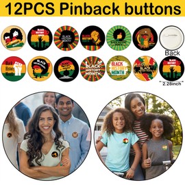 Black History Month Party Supplies - 2.28 inches Black History Month Pinback Buttons - Black History Month Party Badge - African American BHM Festival Decorations buttons - Set of 12