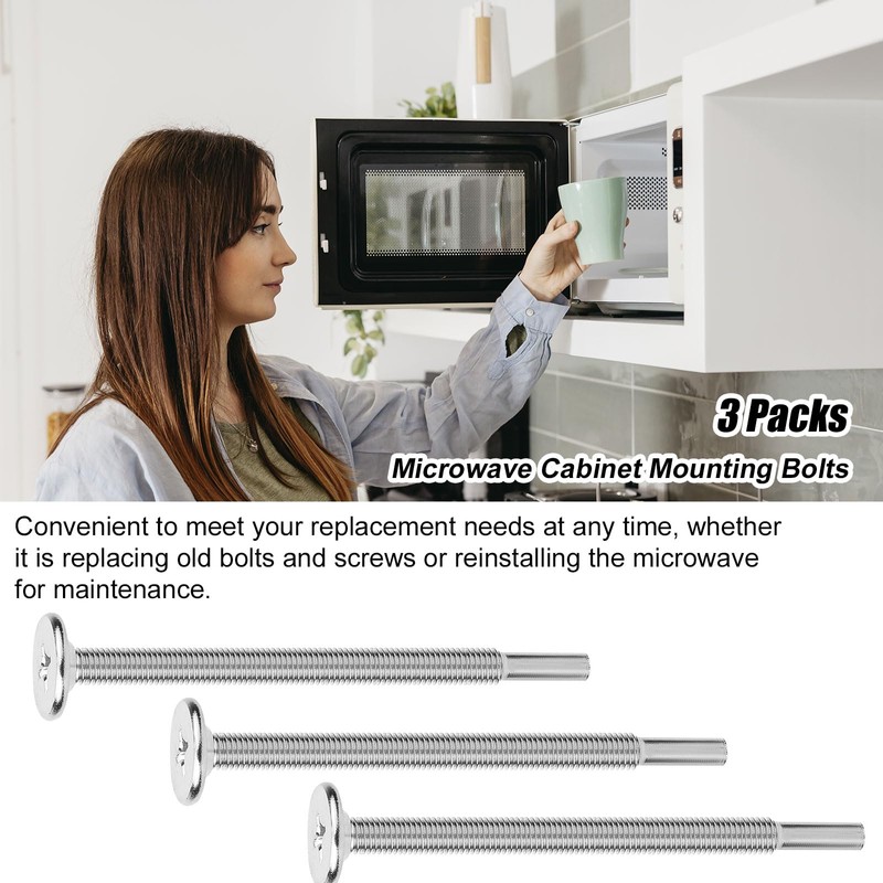 3pcs WB01X10180 Microwave Mounting Bolts, White Nickel Microwave Installation Flat