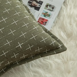 Mandioo Pack of 2 Burlap Linen Throw Pillow Covers Woven Textured Modern Farmhouse Cushion Covers Pillowcase Decorative Couch Sofa Bed Living Room 16 x 16 Inch 40x40cm Olive Green