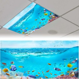 Sunnyhut 2 Pcs Fluorescent Light Covers for Ceiling, Sea Fish Magnetic Covers With 10 Magnets, Filters for Classroom Home Office Drop Ceiling Lamp Decor 4 x 2 Feet