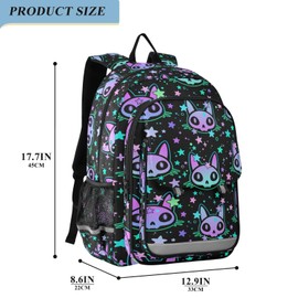 senya Backpack for Boys Girls, Cat Skull with Stars Backpack Students Bookbag Daypack for School Primary Teens