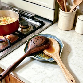 Large Ceramic Double Spoon Rest, Blue Durable Spoon Holder for Kitchen