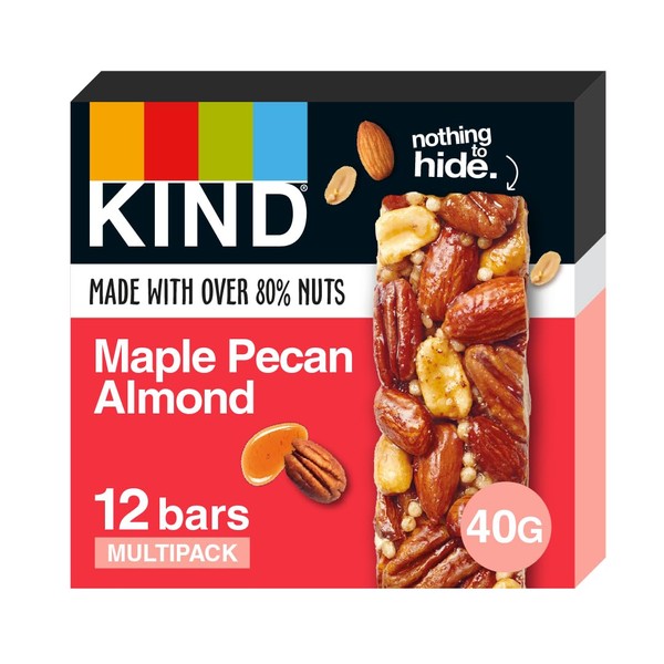 KIND Bars, Gluten Free Snack Bars, Maple Pecan Almond, High Fibre, No Artificial Colours, Flavours or Preservatives, Multipack 12 x 40g