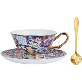 YBK Tech Cup& Saucer Set Bone China Tea Coffee Cup for Breakfast Afternoon Tea- Floral Pattern (Multicolor)