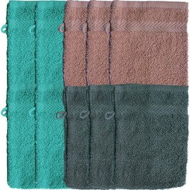 KH-Haushaltshandel Pack of 10 Plain Walk Terry Cloth Wash Mitts with Border Approx. 16 x 21 cm 100% Cotton Assorted