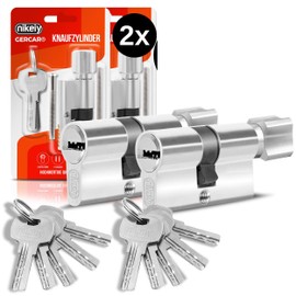 GERCAR Knob Cylinder Keyed Alike 2 Pieces Lock Cylinder Profile Cylinder 45/45 Door Lock - Includes 10 Keys - Cylinder Lock with Knob - Length: 90 mm, A:45 B:45 - Set of 2
