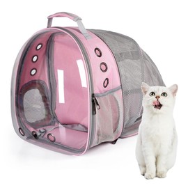 Cat Backpack Carrier Expandable Ventilate Transparent Pet Dog Backpack for Large Cats Hiking, Travel, Outdoor, Airline-Approved Space Capsule Backpack(Pink)
