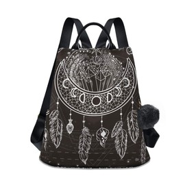 ALAZA Water Fire Moon Dreamcatcher Flowers Crystals Stars Arrows Feathers Backpack with Keychain for Woman Ladies
