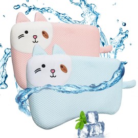 VEMBAP 2 Pack Kids Pillows for Sleeping, Cooling Flat Pillow, Memory Foam Toddler Pillow for Kids, Ultra Thin Design (Age 2 to13)(Pink+Blue, 18 in x 10.5 in)