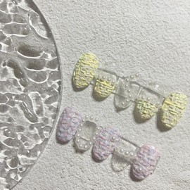 ˡᴬᴺᵀᶤˡ Embo pearl tweed handmade nail tip - short almond / ˡᴬᴺᵀᶤˡ 엠보 진주 트위드 수제네일 팁 - 숏아몬드