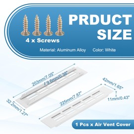 PATIKIL Door Air Vent Cover, 9 x 1.7 Inch (Outer Dimensions) Aluminum Louvered Ventilation Grille Rectangle Toe Kick Vent with Mounting Screws for Shoe Cabinet Wardrobe, White