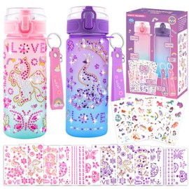 Decorate Your Own Water Bottle Kits Gifts for Girls Ages 4-6-8, DIY Mermaid Unicorn Water Bottle with Stickers, Fun Kids Arts & Crafts Toys - 4 5 6 7 8 Year Old Girls Birthday Christmas Gifts, 2-Pack