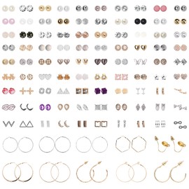 NEWITIN 100 Pairs Colorful Cute Stud Earrings for Girls Hypoallergenic Earrings Stainless Steel Earrings for Girls and Women