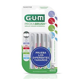 GUM - Cepillos Interdentales Proxabrush Cilíndricos en Diferentes Tamaños, Cerdas Antibacterianas y Diseño Ergonómico - Limpieza Segura en Espacios Interdentales - 10 Unidades