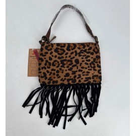 Justin Womens Convertible Bag Purse Leopard Print Fringe New Western