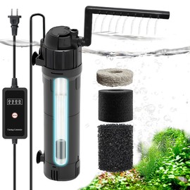 200 GPH Fish Tank Filter for Aquarium: Aquarium Filter with 8W Light for 20-75 Gallon Tank Submersible Pump Filter for Green Water Freshwater Saltwater