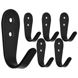 Mokife Wall Hooks Black Matt Heavy Duty Pack of 6 Large J Metal Coat Hooks Stainless Steel Coat Hooks 3 mm Thick Single Wardrobe Hooks with Screws