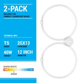KOR (Pack of 2) FC40T5/830-12" T5 Flurescent Circline - 40 Watt - 3000K Warm White - 2GX13 Base - (FC12T5/830)