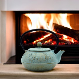 30.4oz Small Cast Iron Tea Kettle,SECHUDO Tea Pot Coated with Enameled Interior for Loose Tea, Cute Cast Iron Teapot with Stainless Steel Infuser for Stovetop Safe (900ml)