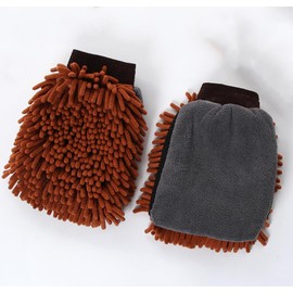 ZKDW Car Wash Mitt Microfiber, 2PK-Scratch & Lint Free, Premium Chenille Microfiber Wash Mitt (Coffee Color)