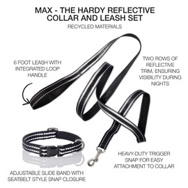 Pet Passion 2-Pack MAX - The Hardy Reflective Dog Collar & 6ft. Leash for All Pet Breeds, Black, XX-Large