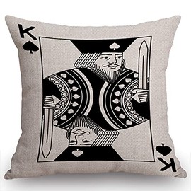 Smooffly Poker Card Cushion Cover,King of Spade Spades Playing Casino Vegas Decorative Pillow Cases Cotton Linen Square Throw Pillow Cover for Home Sofa Couch 18x18 inch