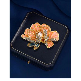 Pearl Peony Flower Brooch for Women Crystal Pearl Flower Brooches Pins Banquet Lapel Pin Badge Dress Clothes Decor Women Girl Jewelry Gifts