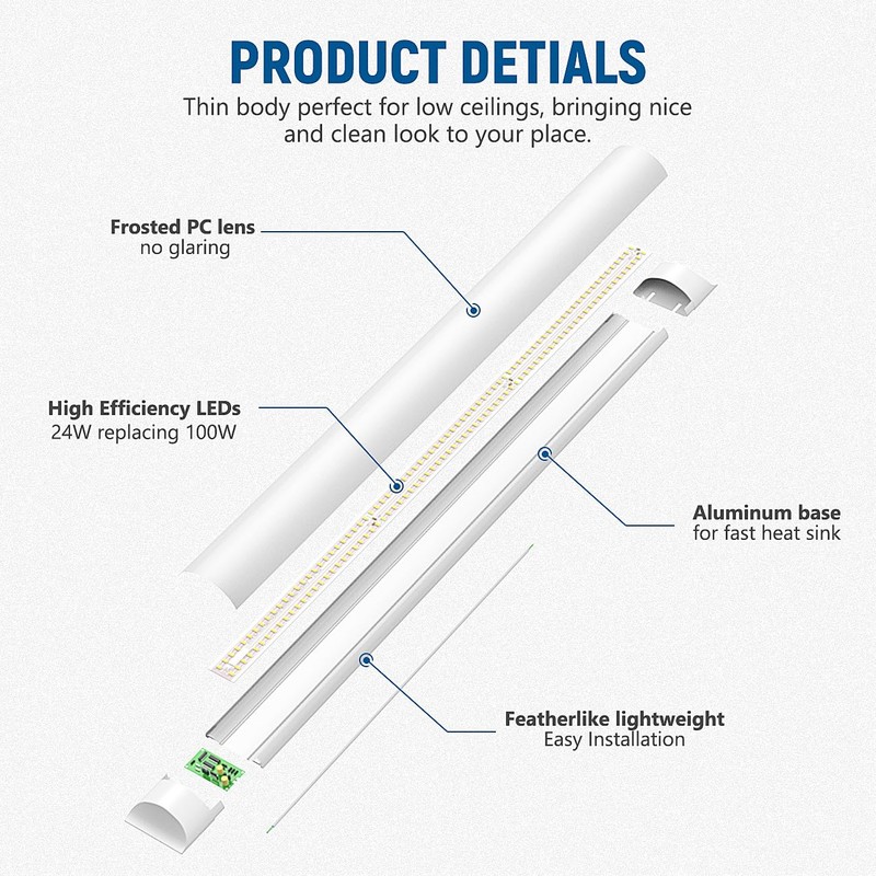 DAKASON 4-Pack 3FT LED Garage Lights Ceiling Mount, 3Foot LED