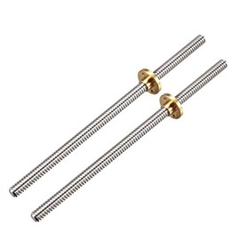 sourcing map 200mm Length T8 8mm Dia Lead Screw Rod,4 Lead Stainless Steel Lead Screw Rod With Copper Nut Trapezoidal Thread for 3D Printer Z Axis2pcs