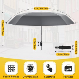 SmartTrends Windproof Travel Umbrella, Compact Umbrella, Car Umbrellas for Rain & Sun, 8 Fiberglass Ribs for Strong UV & Wind Resistance, Portable, Lightweight, Vent, Easy Automatic Open/Close, Grey