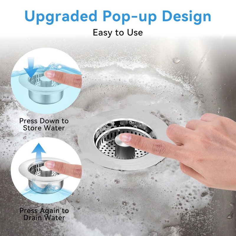 Kitchen Sink Drain Strainer, Pop-up Sink Stopper, 3-in-1 Universal Sink