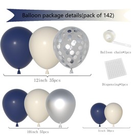 Navy Blue Silver Balloons Arch Kit, 142PCS Sand White Night Dark Blue Metallic Silver Confetti Balloons for Birthday Baby Shower Wedding Graduation Engagement New Year Party Decorations