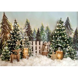 WaW 2.7 x 1.8 m Christmas Photography Background for Photo Studios, Snow Winter Forest Christmas Tree Photo Background Chrsitmas Photo Shoot, Photo Box