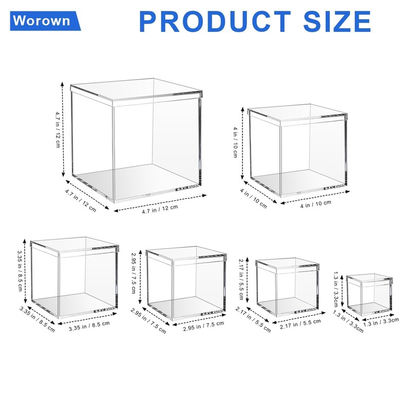 Worown 6 Pcs Acrylic Cube Box with Lid, Clear cube