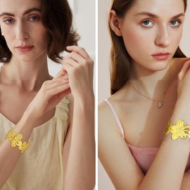 MisFun Damen Armreif Gold Personalisierte Blumenarmbänder Strand Urlaubsschmuck Nische Offene Armbänder Accessoires Stapelbarer Schmuck für das Handgelenk Schlichtes Manschettenarmband