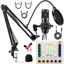 Podcast Equipment Bundle, BM-800 Podcast Microphone Bundle-Voice Changer with Mic Arm-Studio Condenser Microphone for Phone, PC, DJ, Perfect for Video Recording, Streaming Media, Gaming and Singing