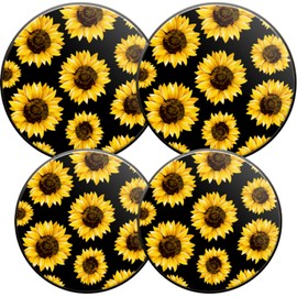 Gas Stove Burner Covers,Set of 4,Covers for Electric Stovetop Kitchen,8 Inches and 10 Inches,Sunflower On Black Background