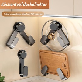 MFMYEE Rotating Pot Lid Holder with Suction Cup, Adjustable Wall Hook, Kitchen Storage Holder, Chopping Board Holder, Multifunction Hook (Grey)