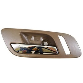PT Auto Warehouse GM-2546MBFL3 - Inner Interior Inside Door Handle, Brown (Cashmere) with Chrome Lever - with Heated Seat Hole Only, Driver Side Front, Replaces 22855629, 15947938