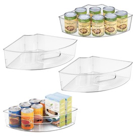 iDesign Lazy Susan 1/4 Wedge Organizer Bin with Handle - Corner Cabinet Organizer - Set of 4 - Clear