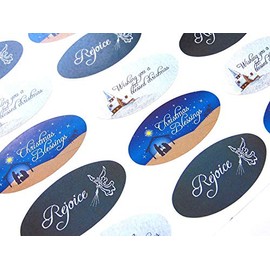 Pack of 30 Christian, Religious Christmas Oval Stickers, Colourful Envelope Seals Labels for Cards, Festive Craft and Decoration
